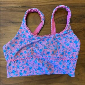 LoveShackFancy collab with Beach Riot Pink and Blue women’s top